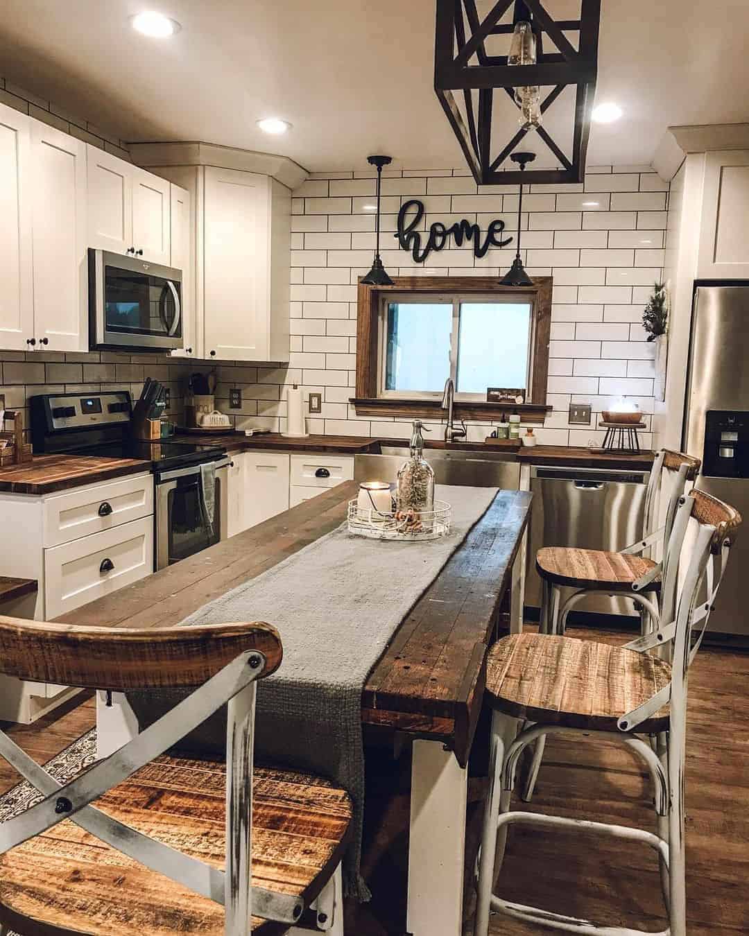 19 of  White Subway Tile Kitchen With Wood Island