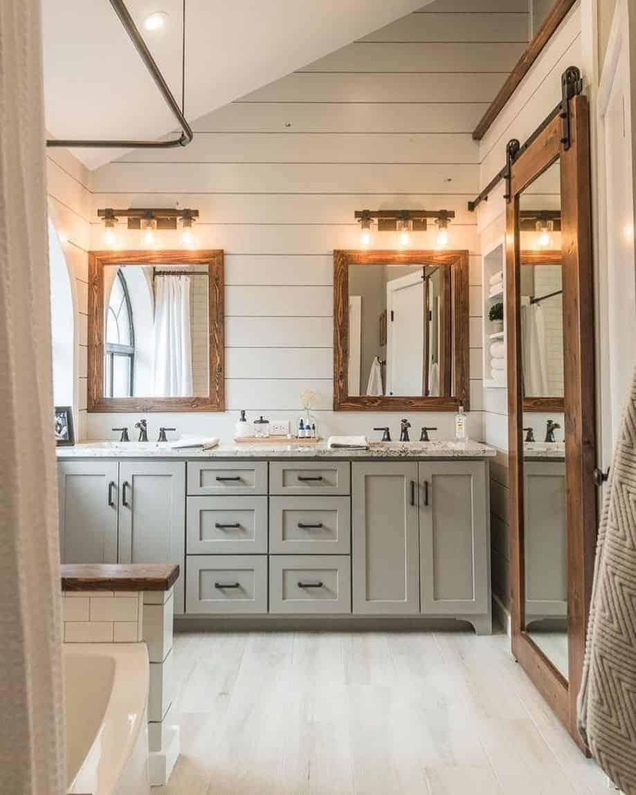 12 of  Bathroom with Stained Wood Framed Mirrors