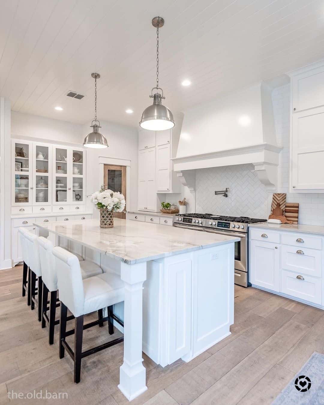 06 of  White Kitchen With Metal Pendant Lighting