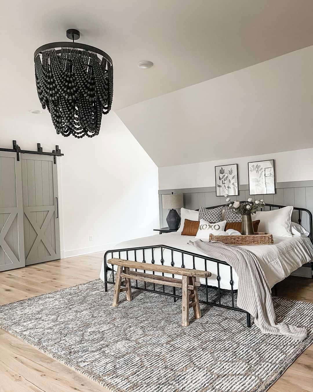 27 of  Black Chandelier in Neutral Bedroom