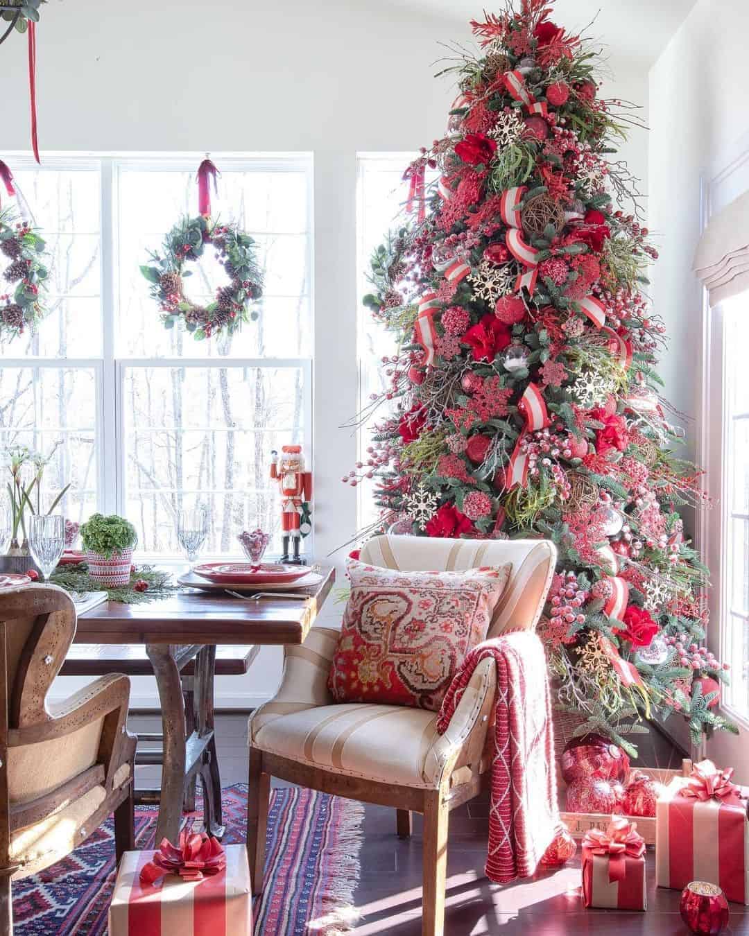 11 of  Christmas Wreaths on Windows in a Red Dining Room