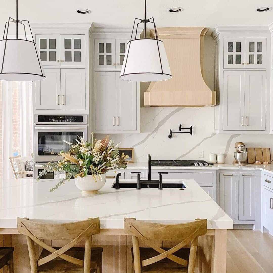 16 of  Wood and White Kitchen Island With Fall Flowers