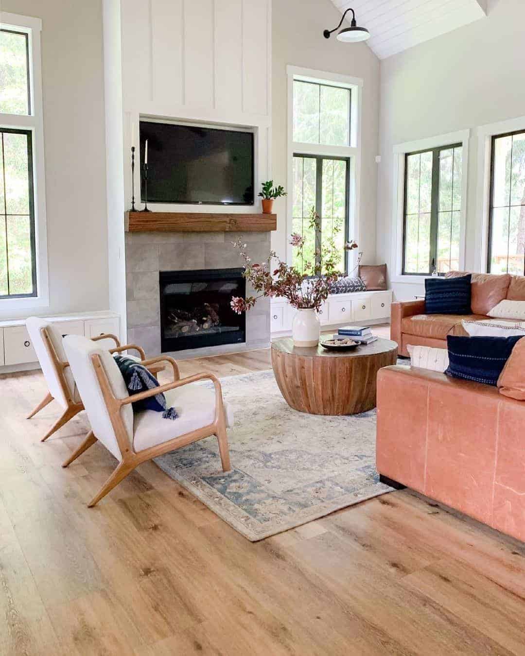 23 of  Living Room with Round Wood Drum Coffee Table