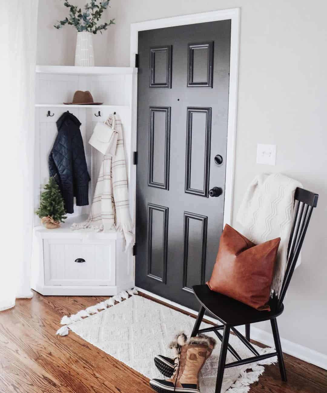 02 of  6 Panel Black Door in Light Grey Entryway