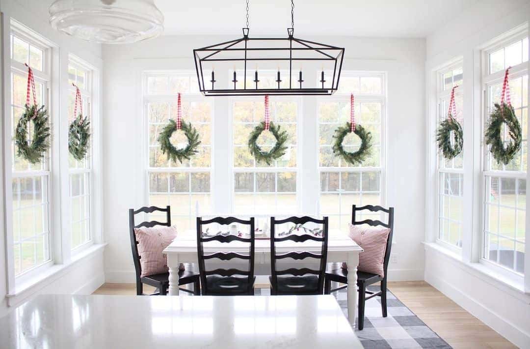 09 of  White Christmas Dining Room With Wreaths on Windows