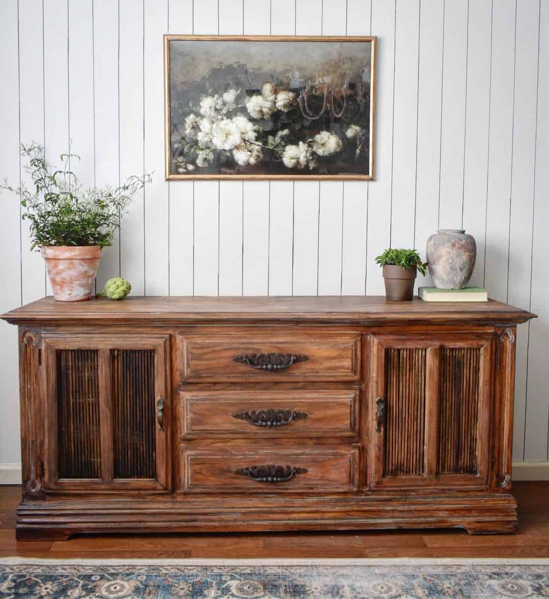 25 of  Rustic Wood Sideboard With Potted Plants