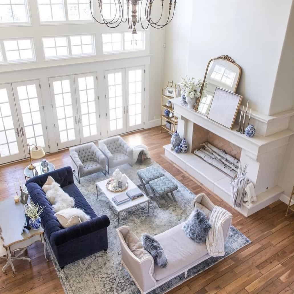 20 of  White 2 Story Fireplace with Herringbone Tile Firebox