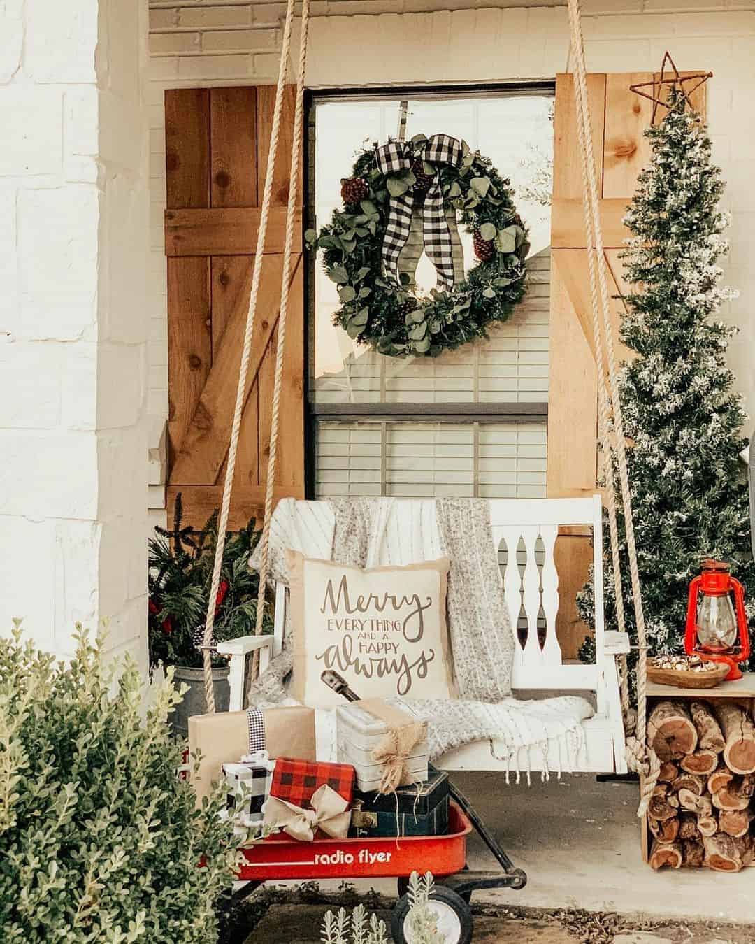 22 of  Rustic Porch Greenery with Pops of Red