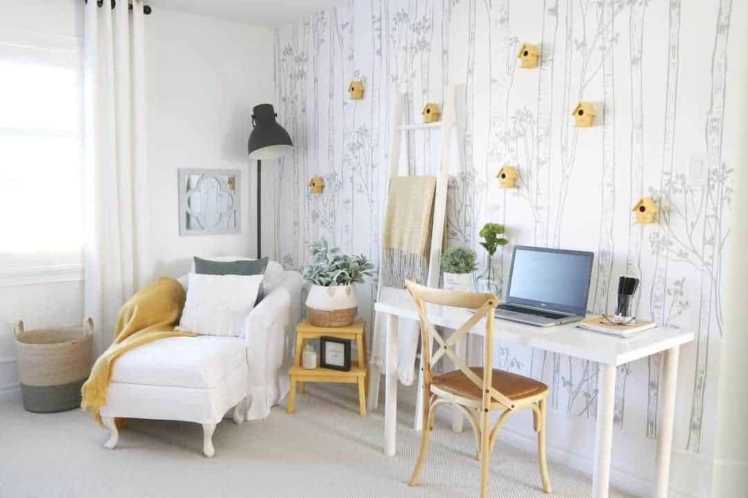 31 of  Bamboo Print Wallpaper Paired With Gold Accents