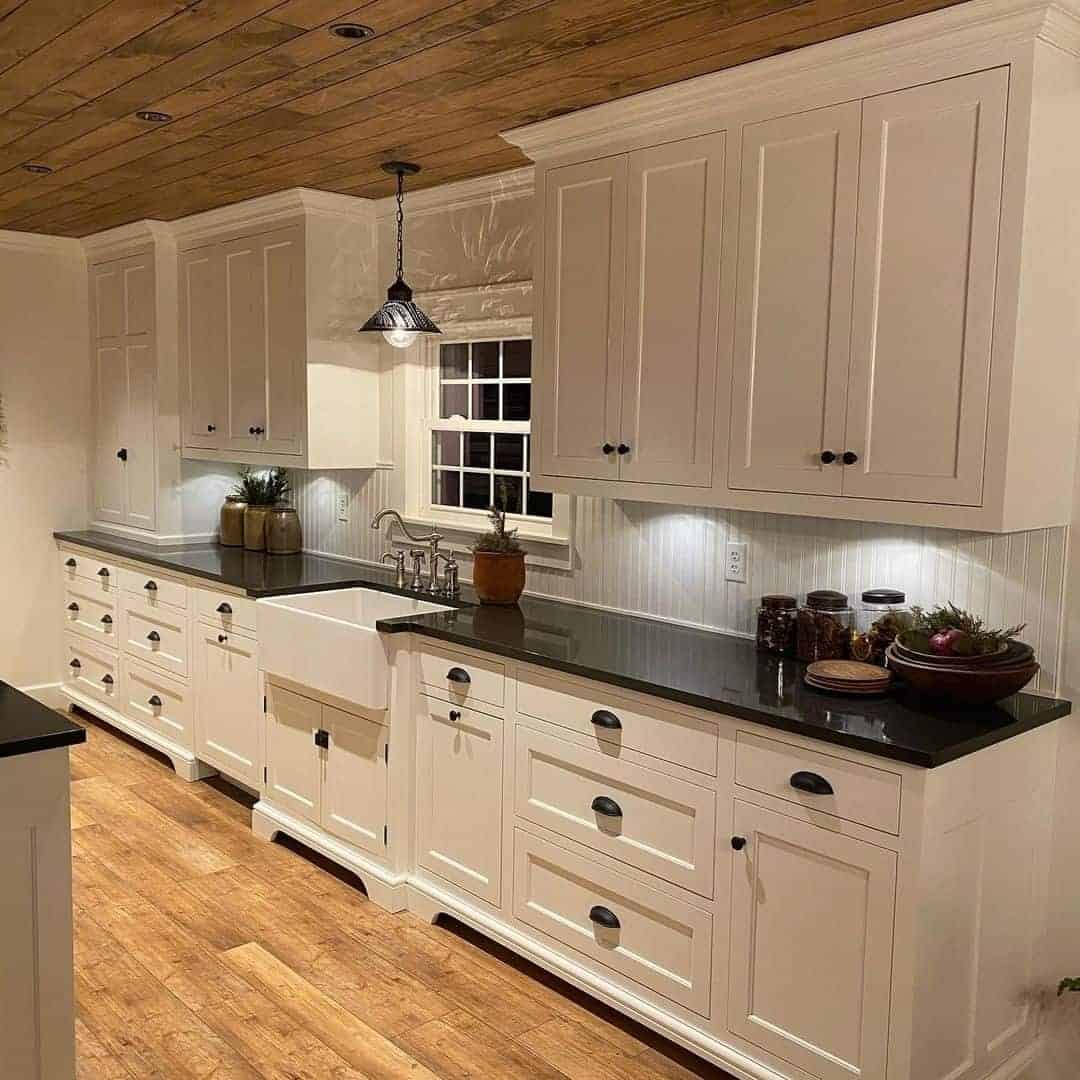 16 of  Black Kitchen Countertop With Natural Wood Ceiling