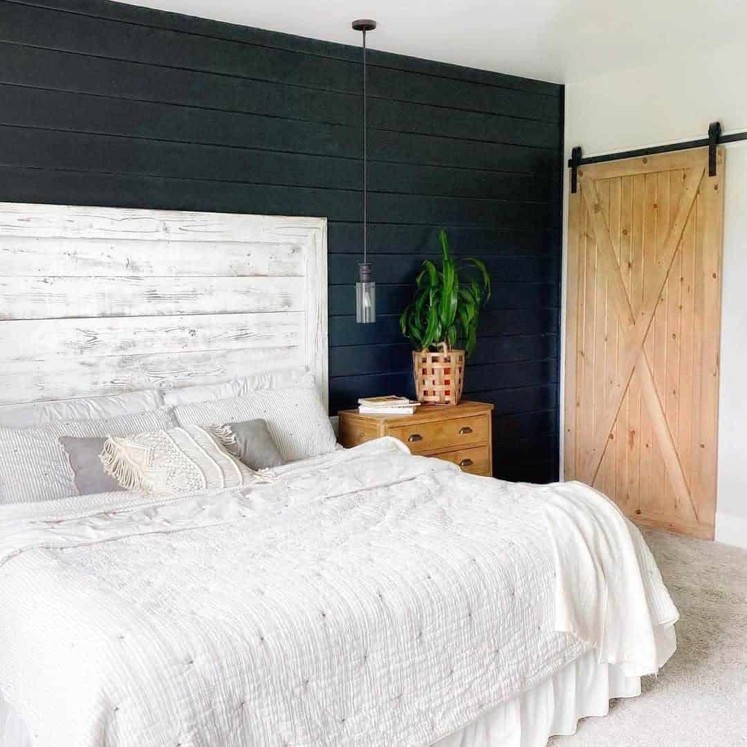 03 of  White Wood Headboard Against Black Shiplap Wall