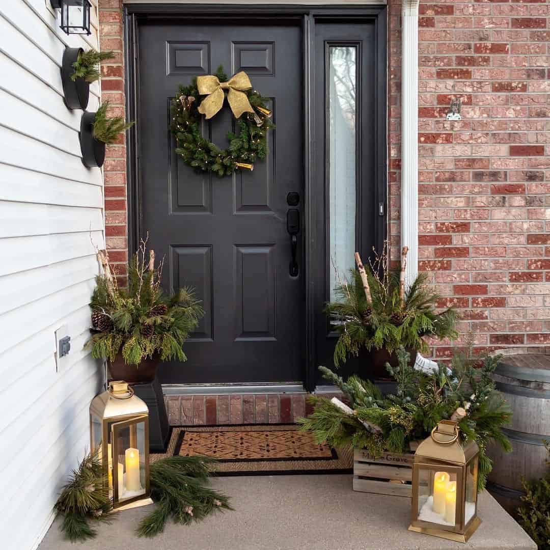 15 of  Brick Home with Black Front Door and Evergreens