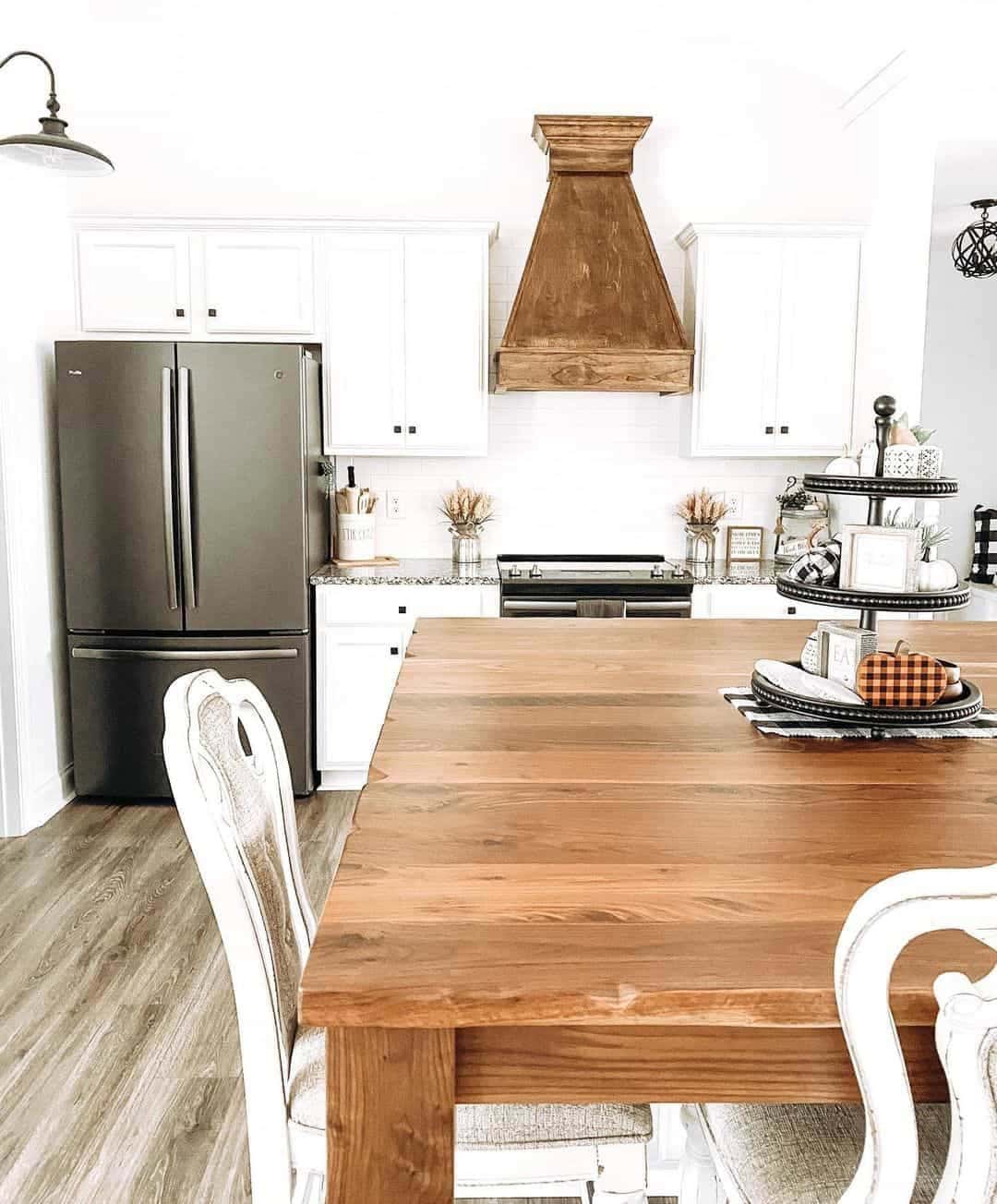 06 of  All-White Kitchen with Wood Table