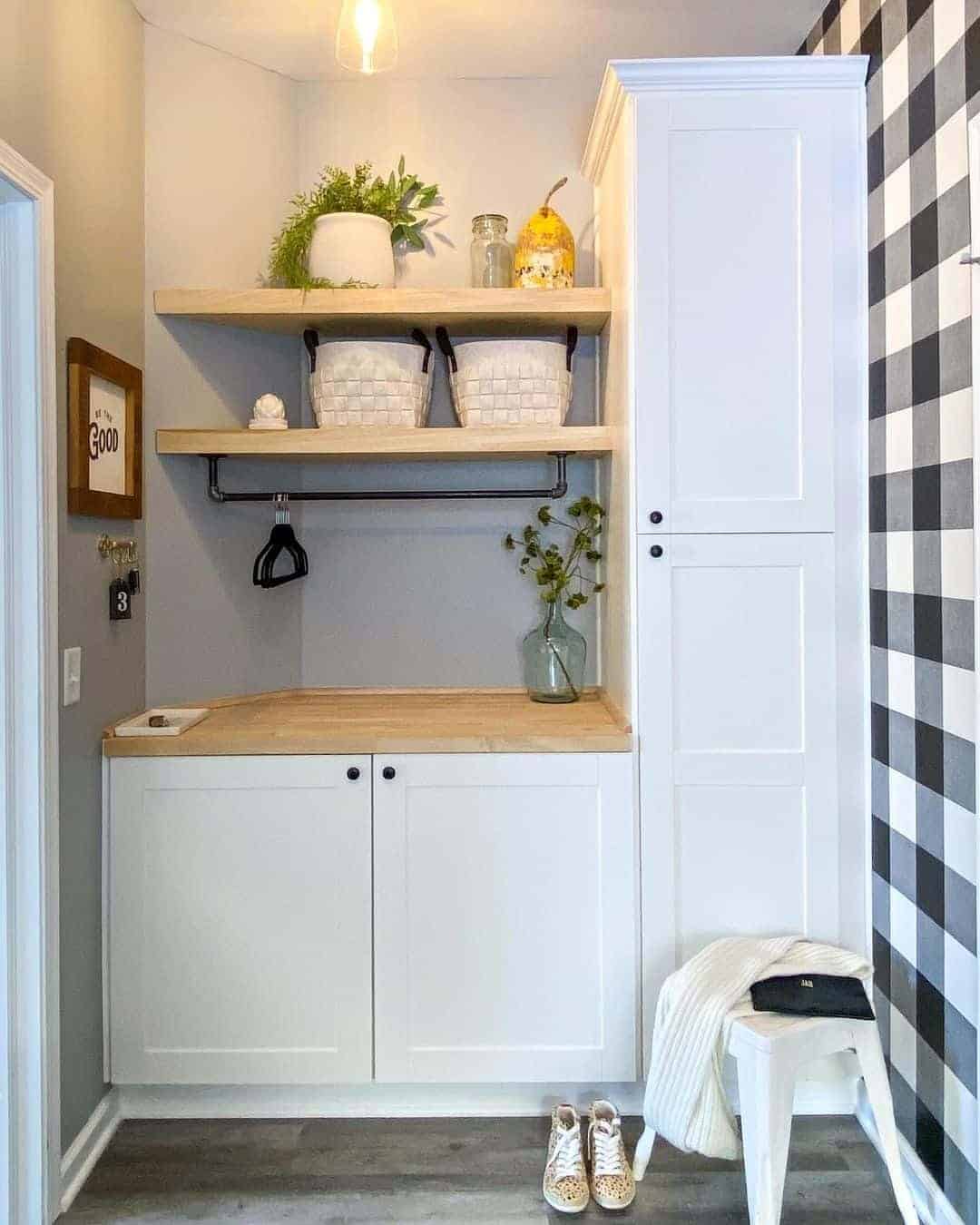 15 of  Mudroom with Accent Wall and Floating Shelves