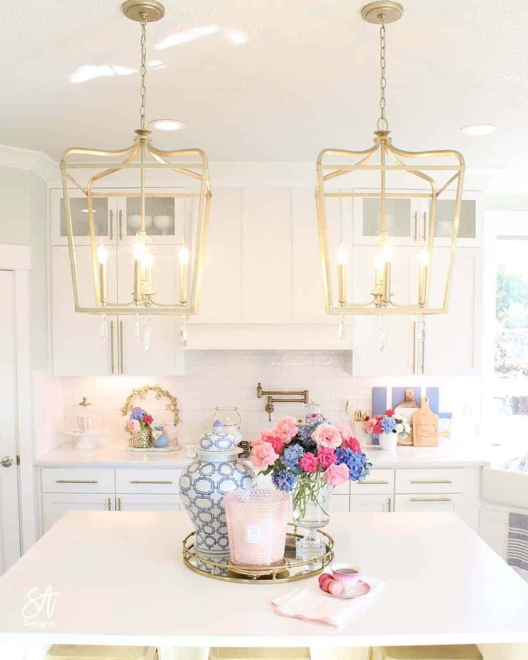 21 of  White Kitchen With Gold Lantern Pendant Lights