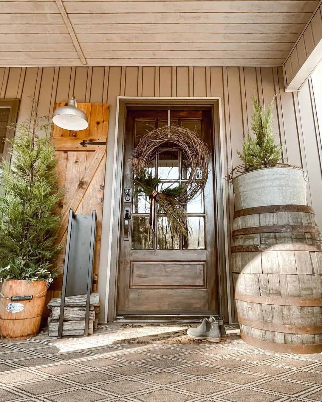 17 of  Rustic Wooden Winter Porch Décor