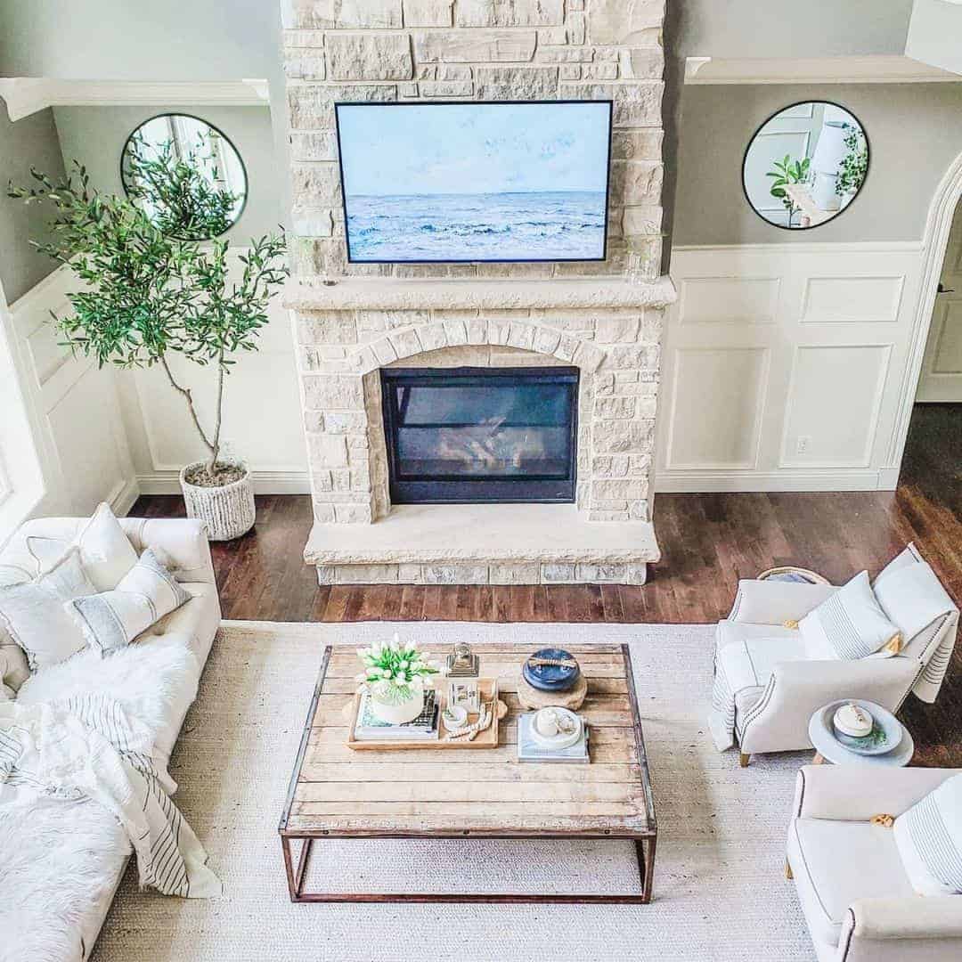 21 of  Gray Living Room with White Wainscoting