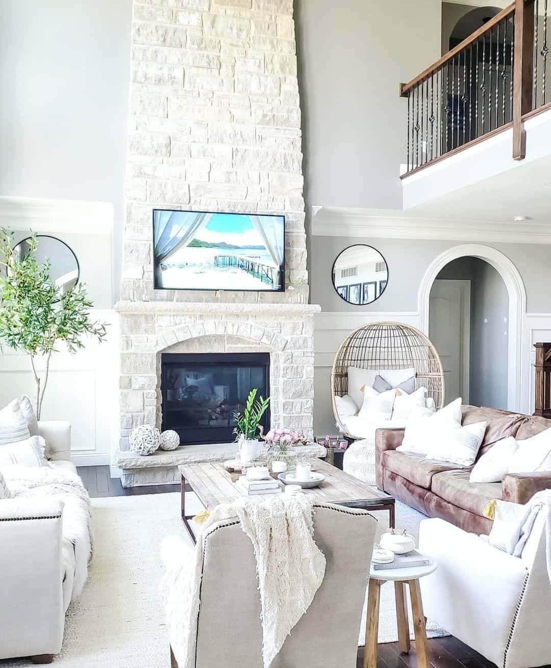 09 of  Whitewashed Stone Fireplace in Living Room