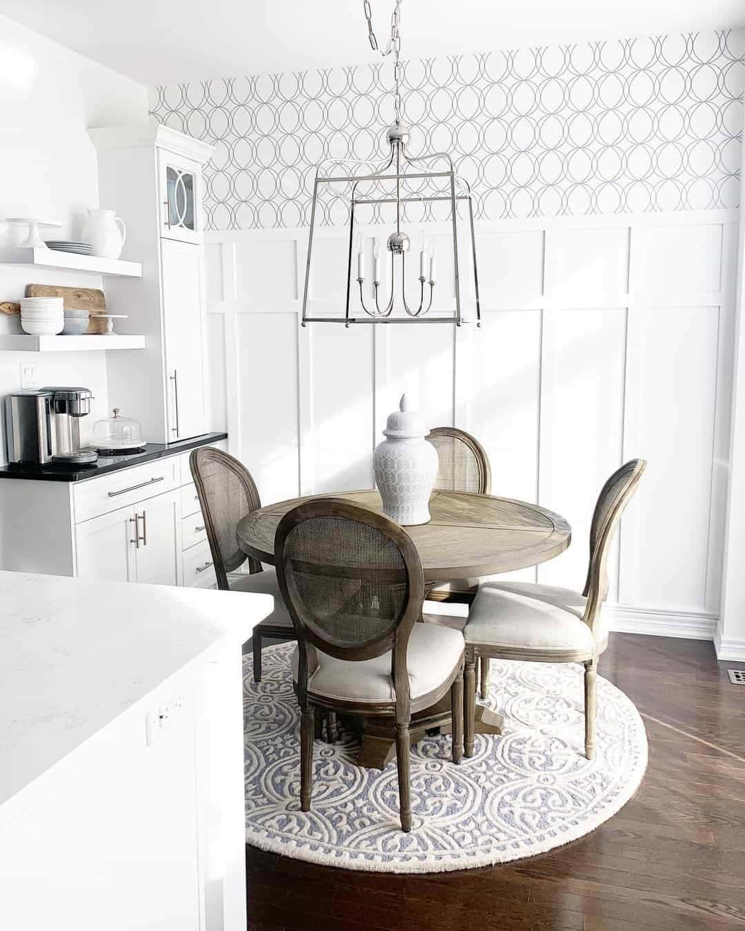 24 of  Modern White Half Wall with Patterned Wallpaper