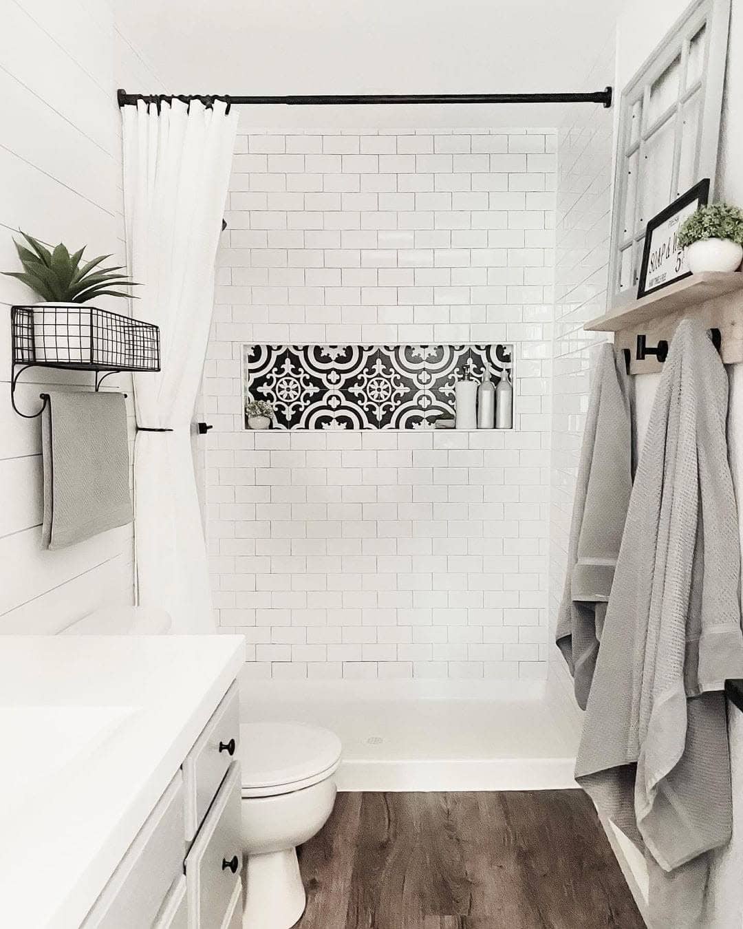 12 of  Black and White Accent Tile Shower Niche