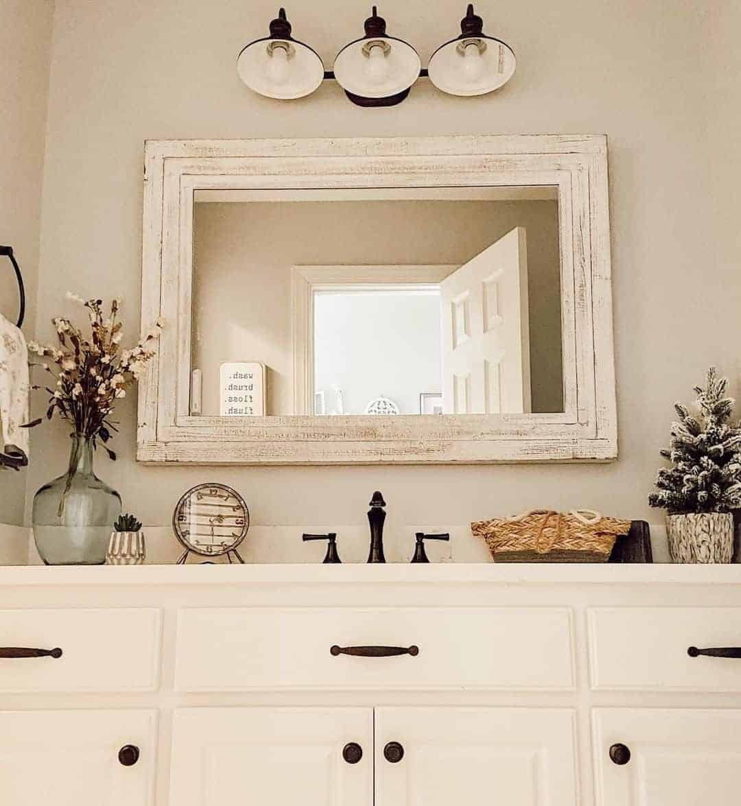 33 of  Beige Painted Wood Framed Bathroom Mirror