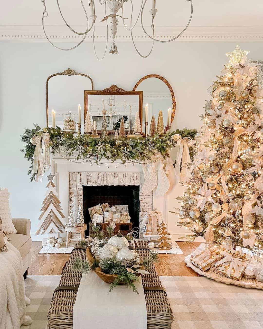 19 of  Rose Gold Christmas Tree Decorations in a Farmhouse Living Room