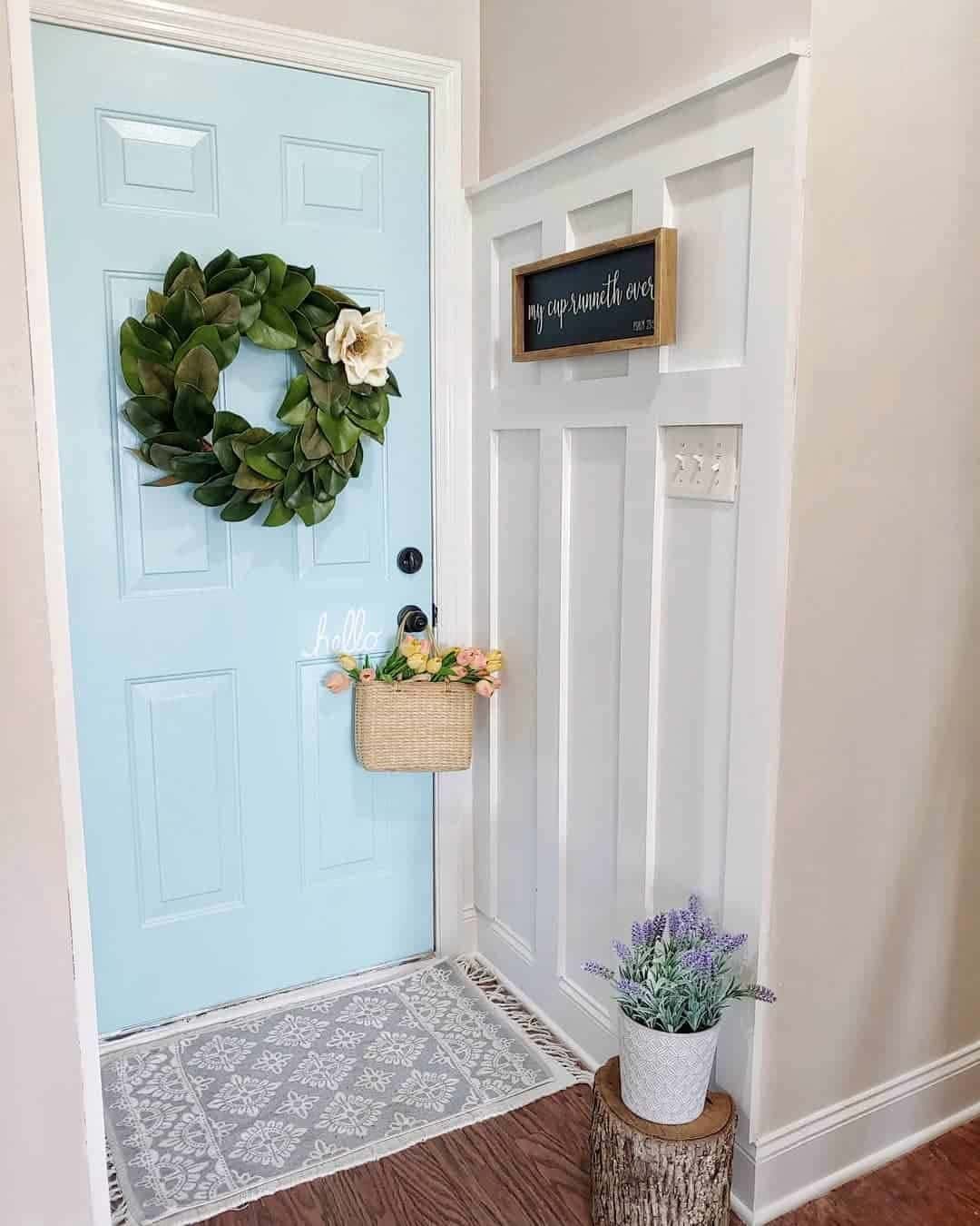 10 of  Leaf Wreath on a Light Blue 6-panel Front Door