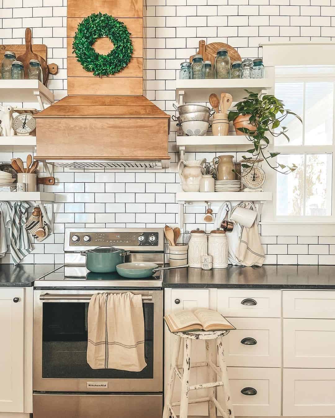 10 of  Rustic Kitchen with Subway Tile and Floating Shelves