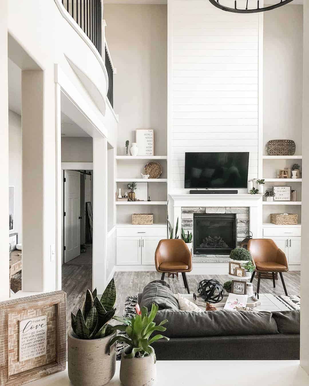 19 of  Living Room with White Shiplap Fireplace