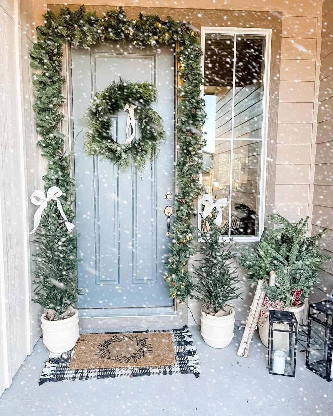 06 of  Snowy Winter Porch with Pine Garland