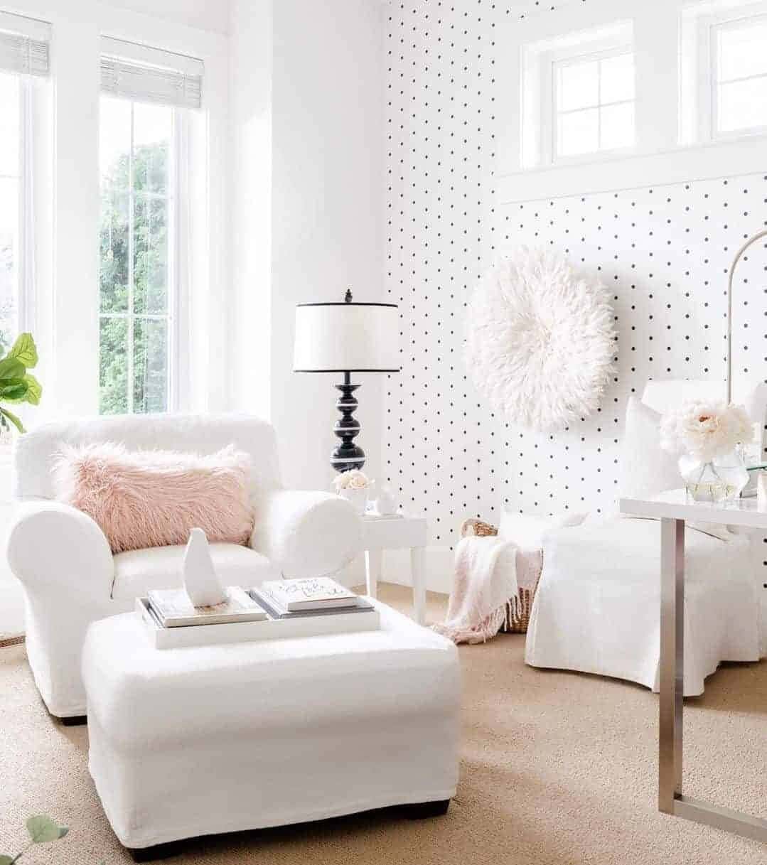 02 of  White and Airy Room with Polka Dot Wallpaper