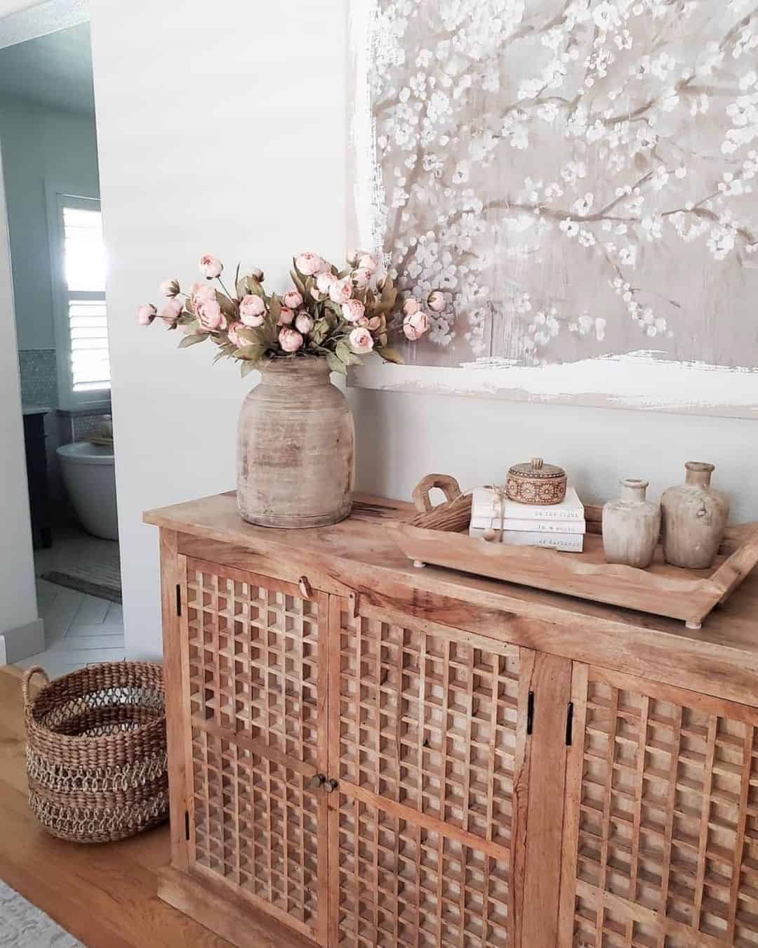 13 of  Pink Roses on Warm Wood Sideboard