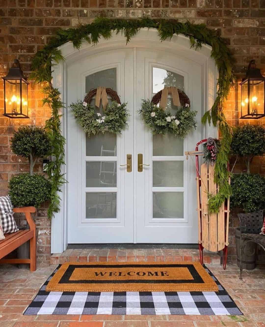 25 of  White Double Door With Grapevine Wreath