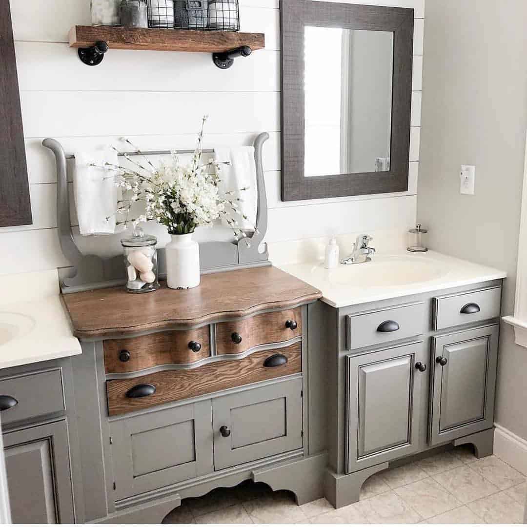 28 of  Gray Cabinets with White and Wood Countertops