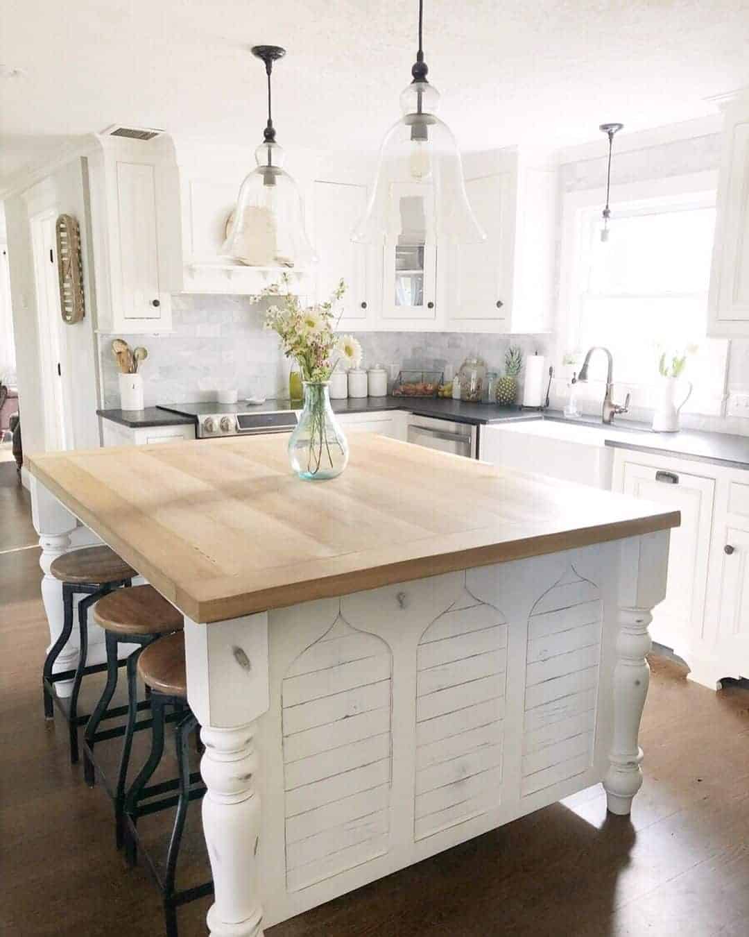 16 of  Glass Bell Pendants in Wood Island Kitchen