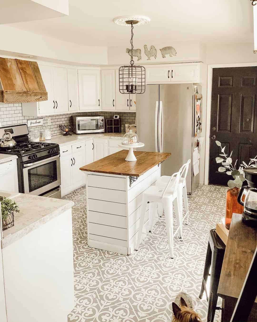 03 of  Farmhouse Kitchen with Subway Tile and Patterned Flooring