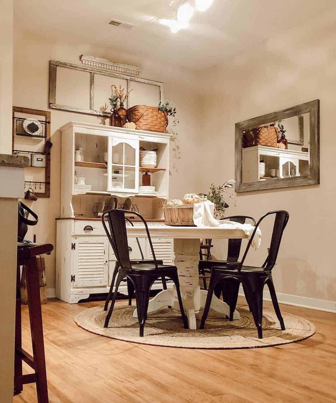 19 of  Round Dining White Table Paired With a Round Jute Rug