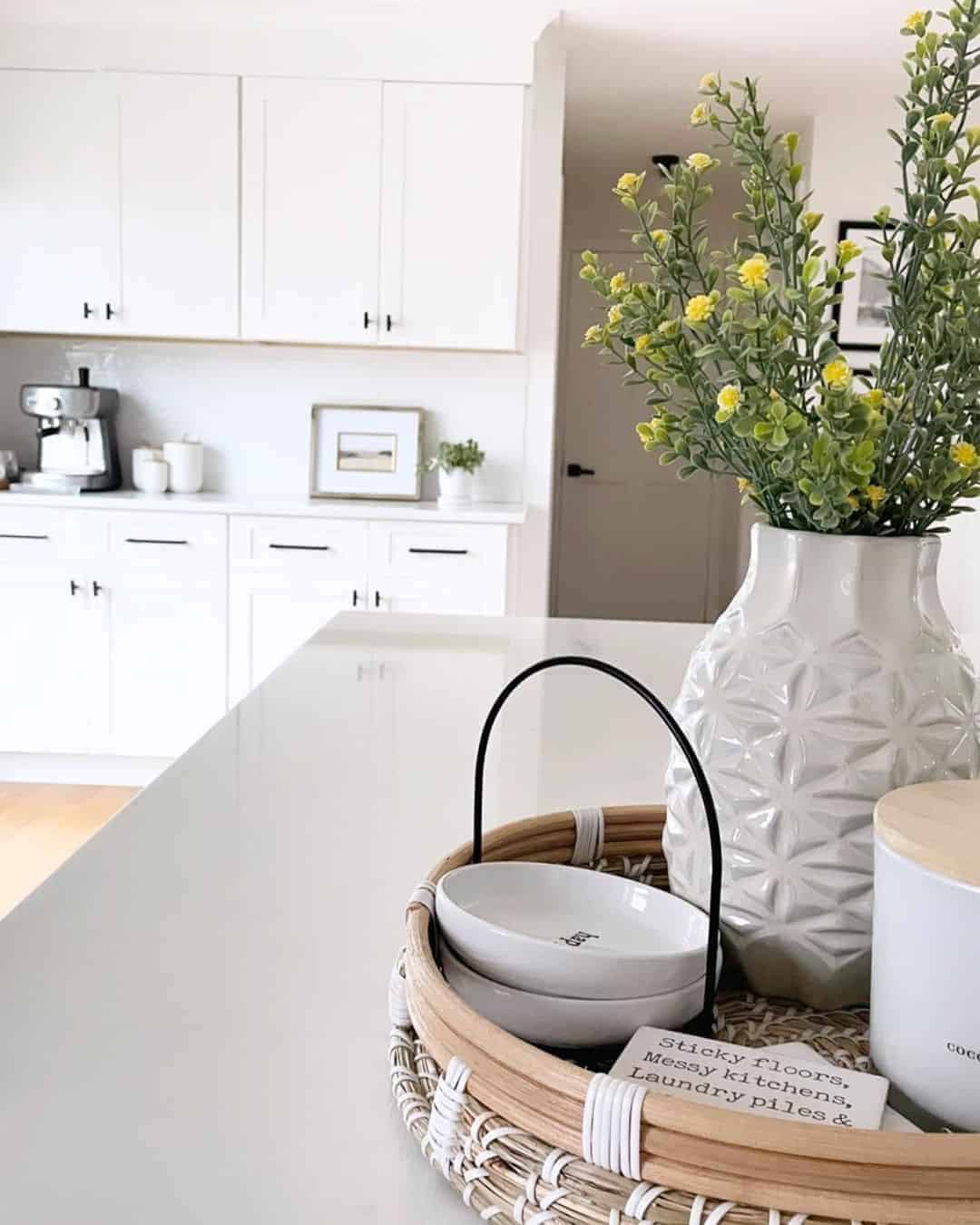 11 of  White Kitchen Island Countertop With Floral Centerpiece