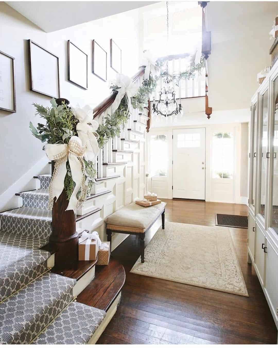 19 of  Hardwood and White Trimmed Staircase with Grey Runner