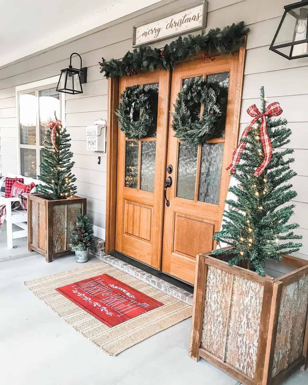 32 of  Double Front Door With Winter Decorations