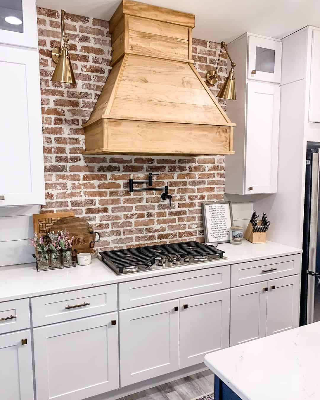 07 of  Brick Wall with Rustic Wood Range Hood