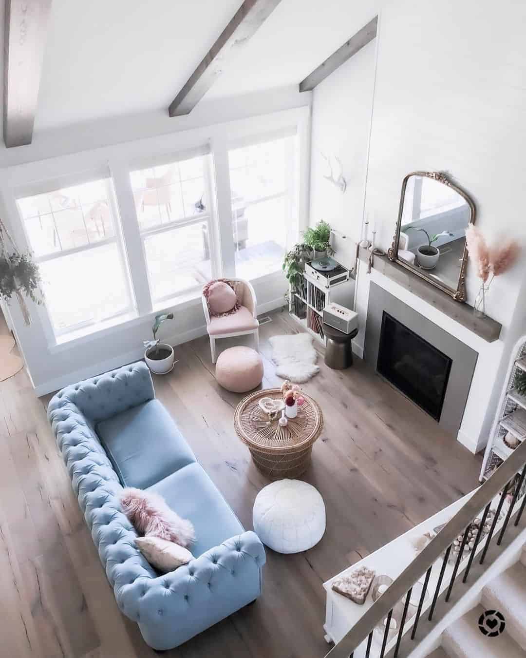 08 of  Two Story Living Room with White Shiplap Fireplace