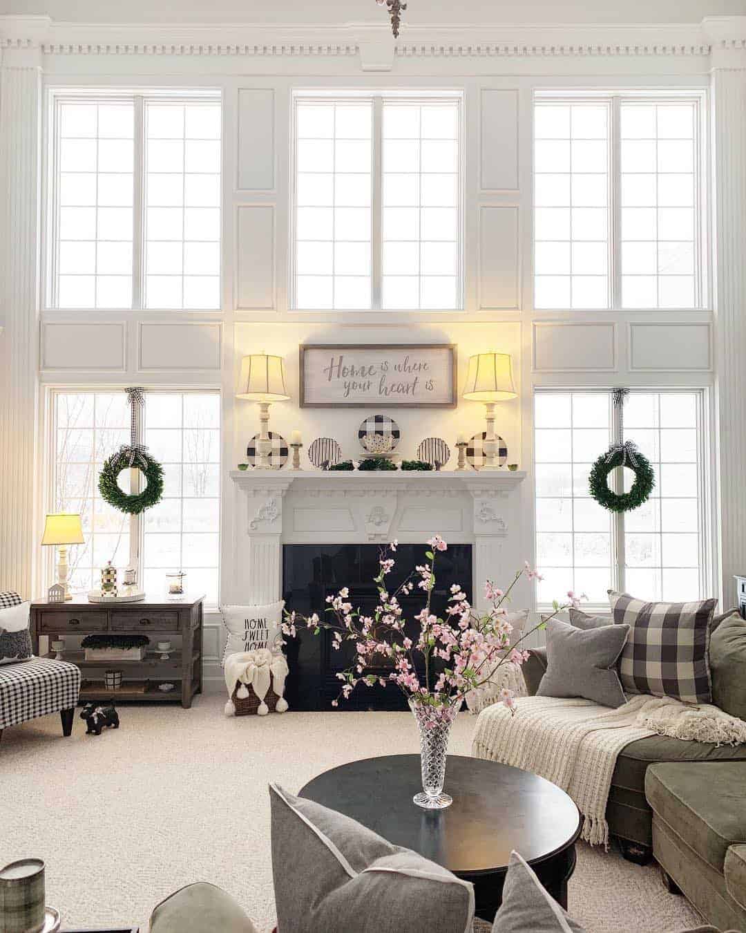 27 of  Black and White Living Room With Wreaths