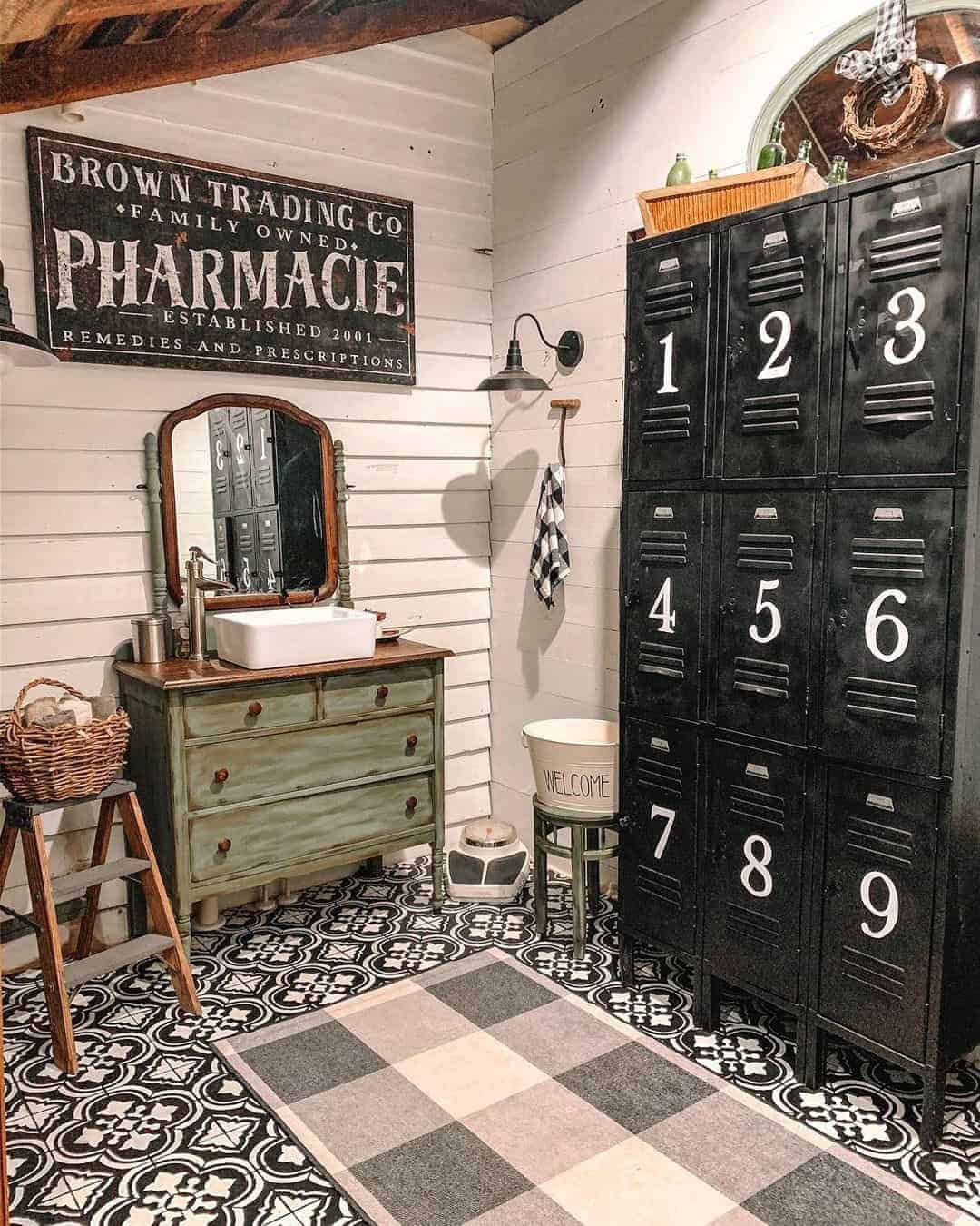 05 of  Rustic Green Vanity with Wood Bathroom Countertop