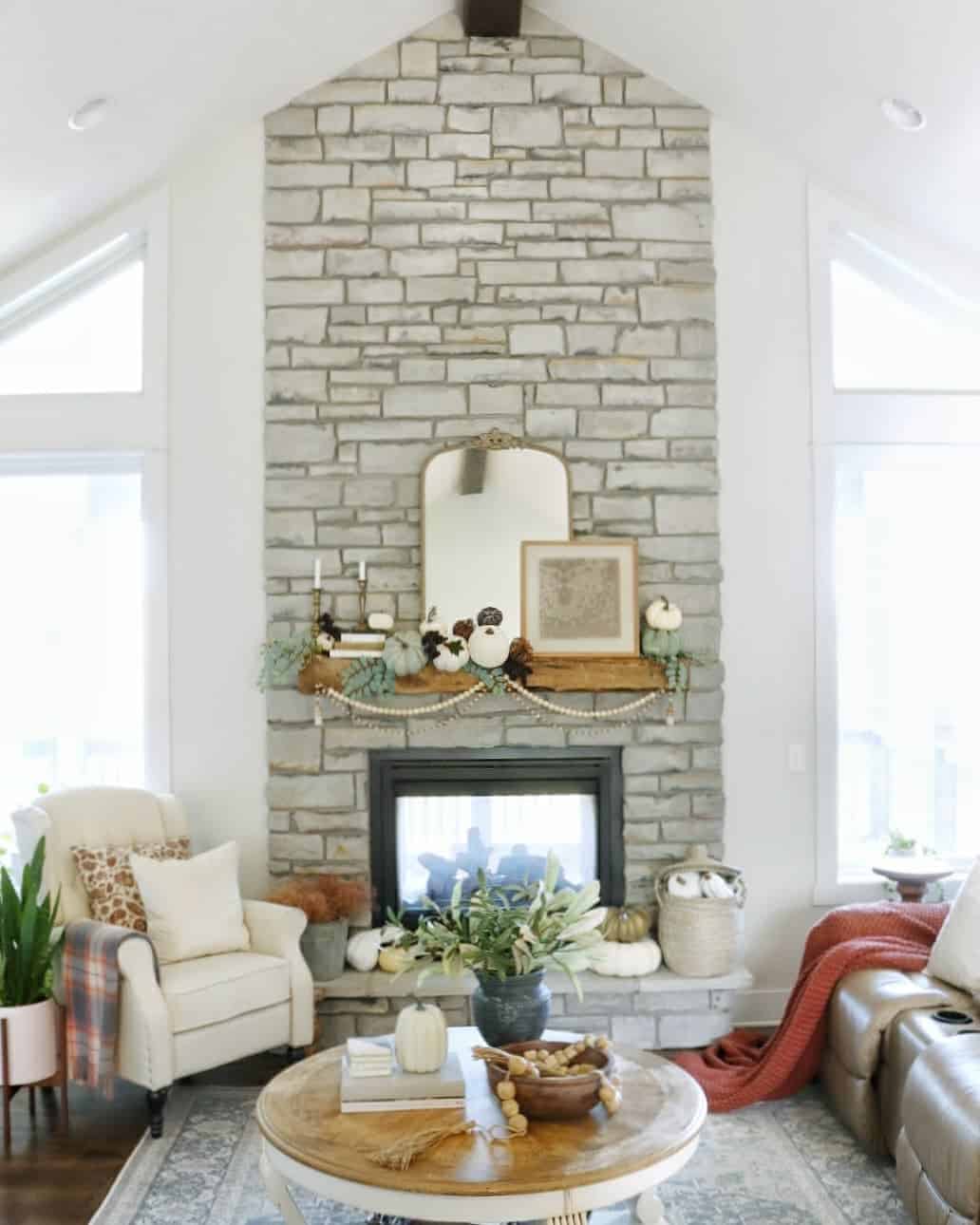 19 of  Gray Floor to Ceiling Stone Living Room Fireplace