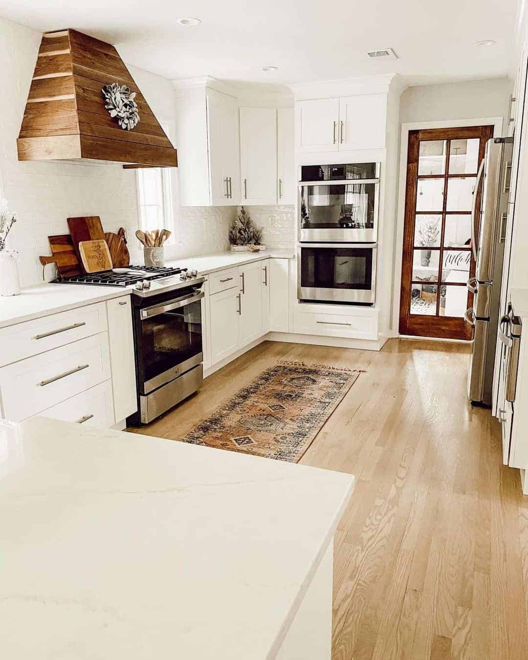 23 of  White and Wood Kitchen with Windowpane Door