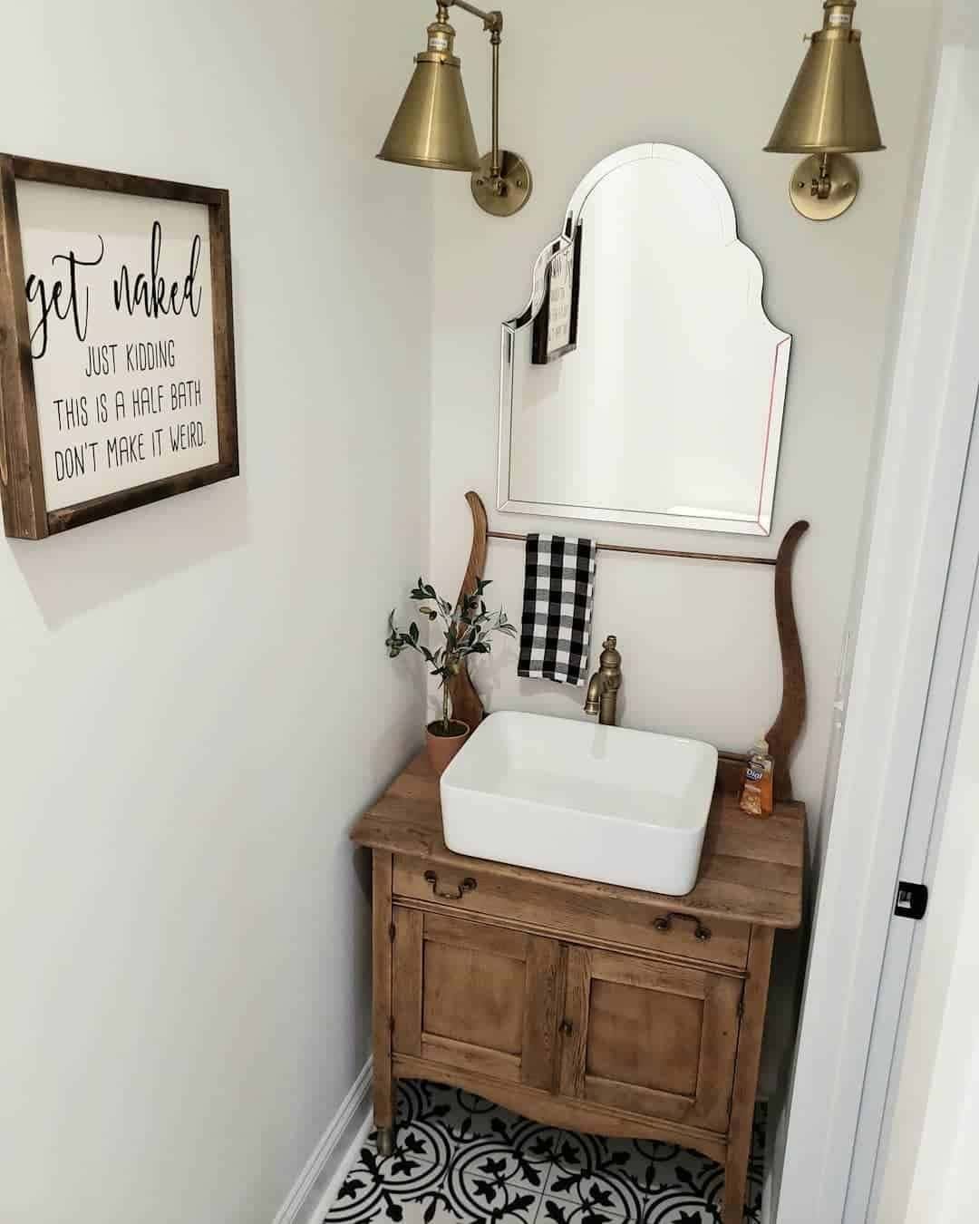 09 of  Half Bath with Wooden Washstand Countertop