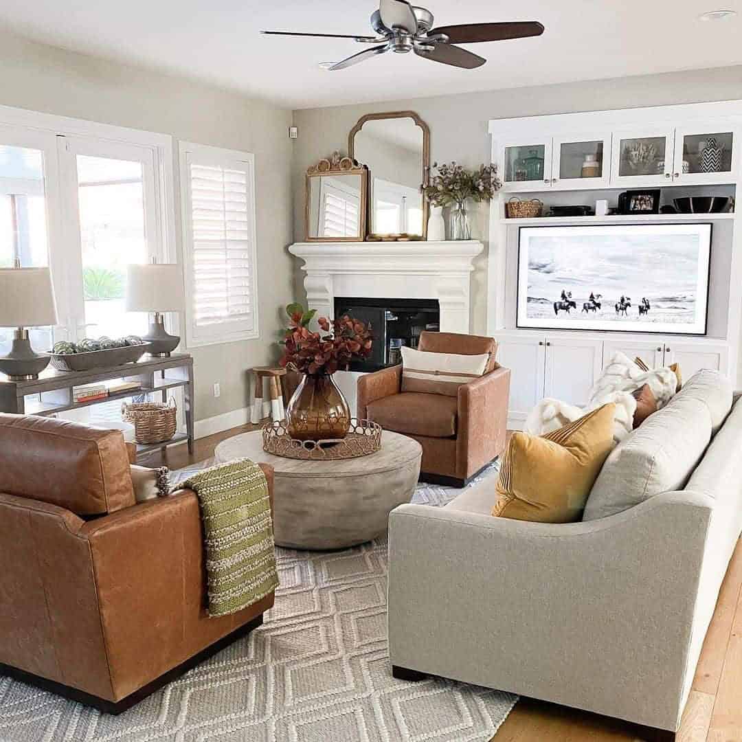 16 of  Living Room with Brown Leather Chairs