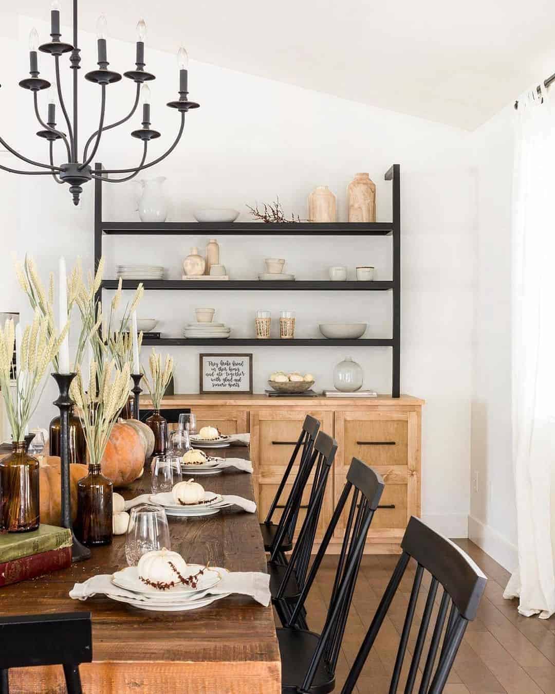 09 of  Black Shelving Unit on Warm Wood Sideboard