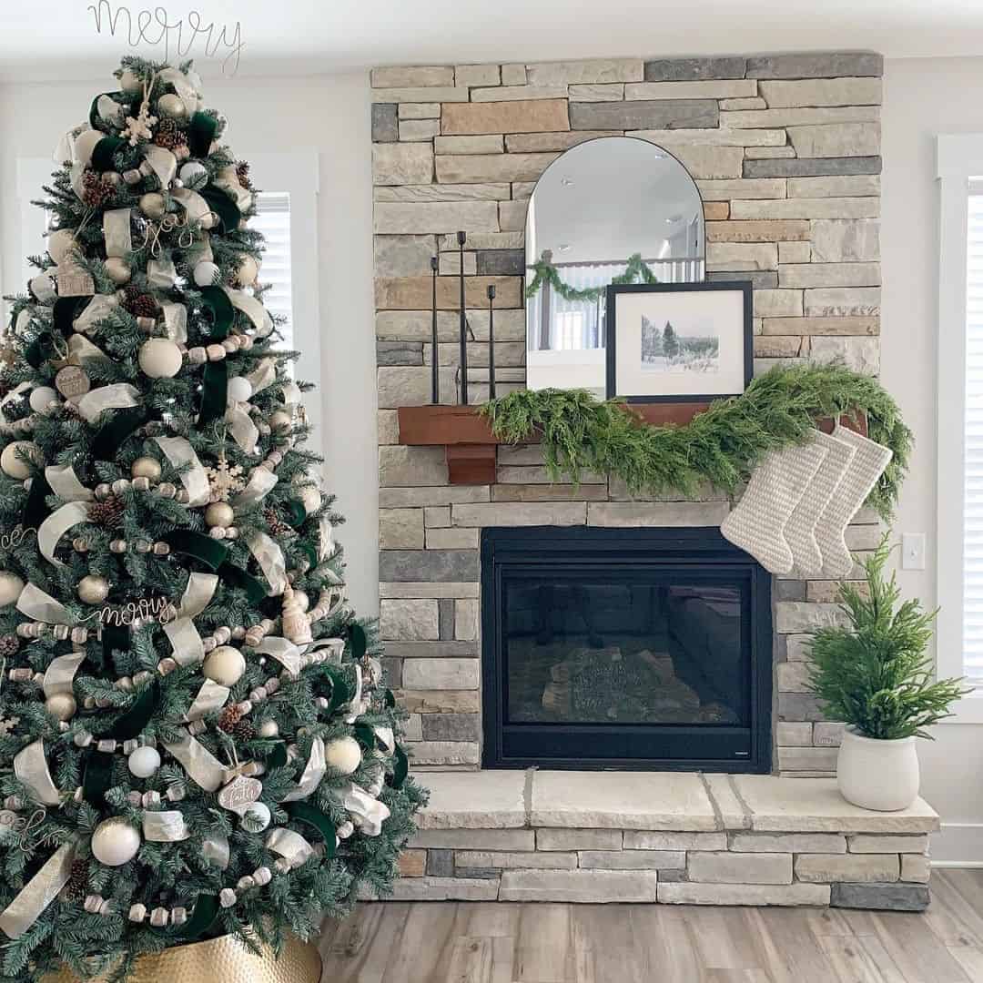 10 of  Living Room With Stone Fireplace